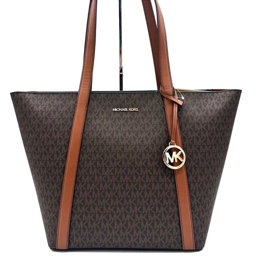 Michael Kors Pratt Large Signature Logo Tote Shoulder Bag Brown